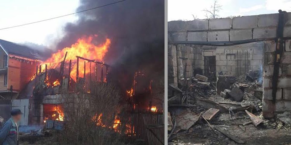 Foto: incendio doloso contro la casa dei Testimoni di Geova nella regione di Mosca, aprile 2017
