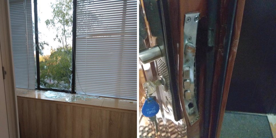 襲撃の際、治安部隊は窓やドアを叩き割った。チェリャビンスク。2022年9月発売