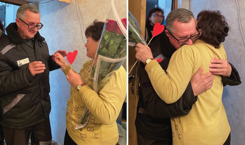 O encontro de Vladimir Piskarev com sua esposa, Tatyana, após sua libertação. 9 de abril de 2025